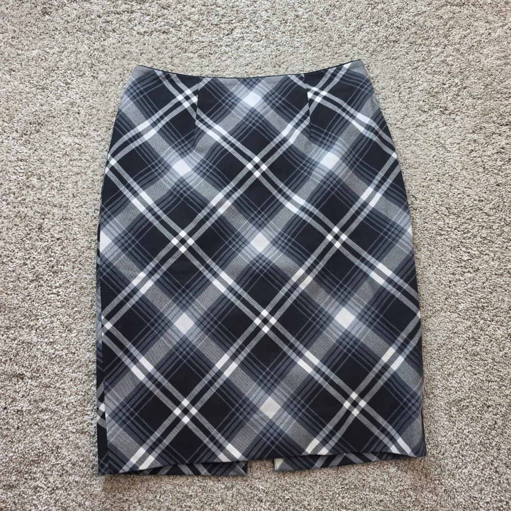 White House Black Market Skirt Womens 6 Black Plaid Pencil Career Office Ladies